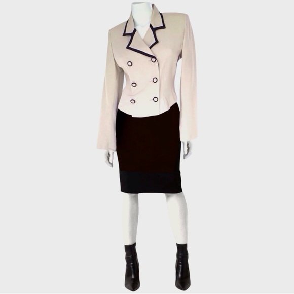 Vintage Barami fitted double breasted hourglass blazer suit jacket w/brown trim - Picture 9 of 10